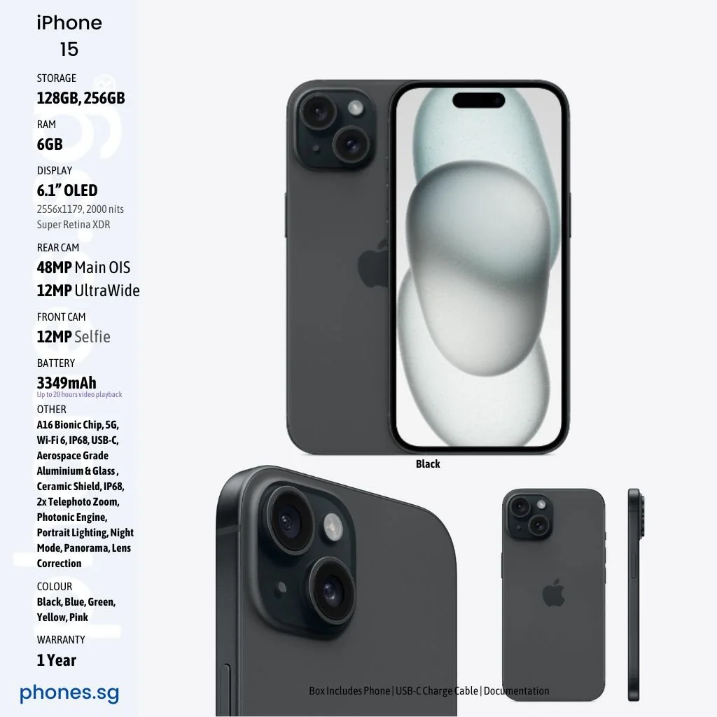 iPhone 15 ブラック 128 ⑥ Apple iPhone 15 - 6.1-inch display, 128GB Smartphone - Singapore